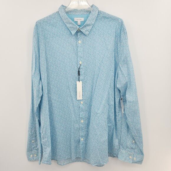 Calvin Klein Button Up Down Shirt Womens Size XXL Blue Floral Flower Office Work - Picture 1 of 7